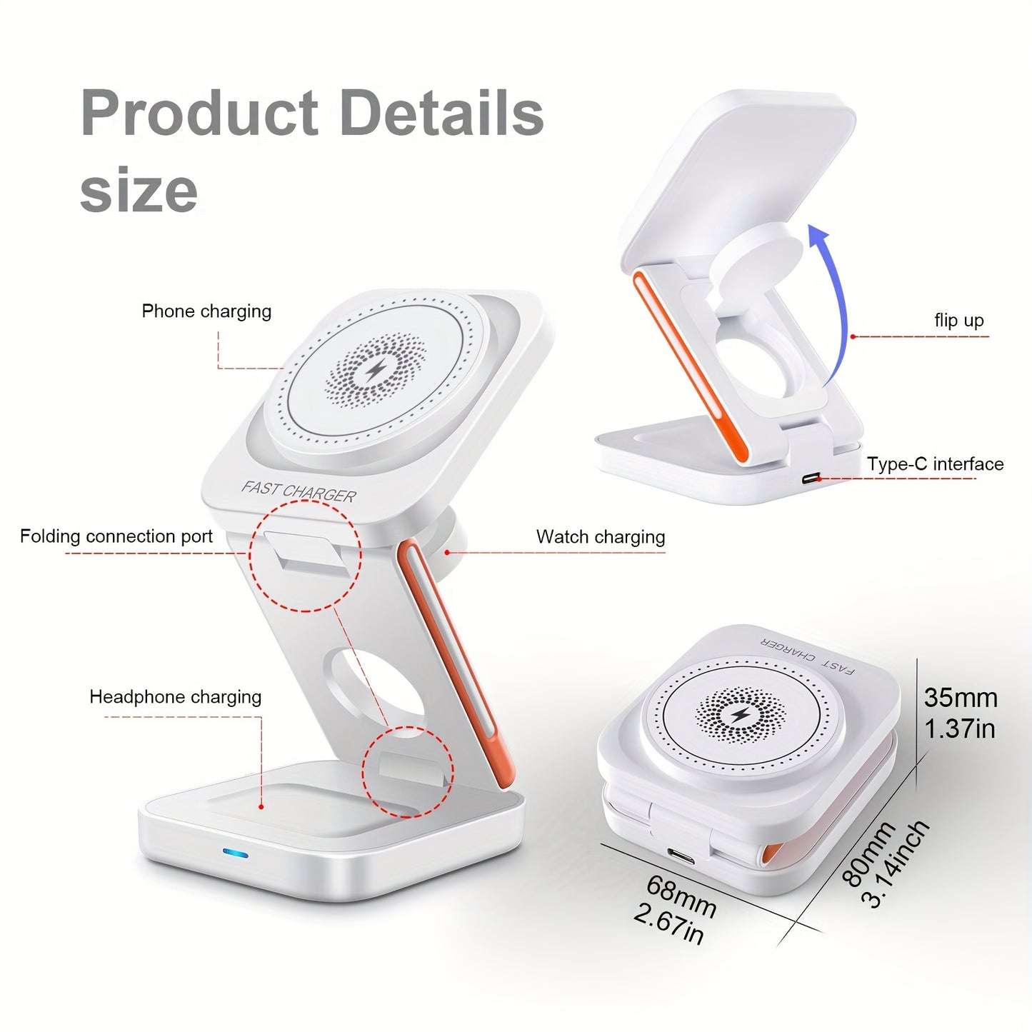 3in 1 Magnetic Wireless Charger Stand 15W Chargers Dock for iPhone 16/15/15 Pro/15 Plus/15 Pro Max/14/13/12 Series Multiple Devices Foldable Magnet Wireless Charging Station/Pad for iWatch Ultra 2/SE/10/9/8/7/6/5/4/3/2, for AirPods 4/3/Pro/Pro 2