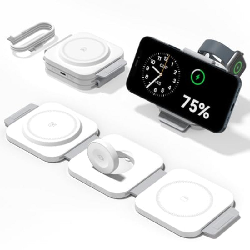 3in 1 Charging Station for Apple Multiple Devices Foldable Magnetic Fast Wireless Charger Dock Travel Charging Pad for iPhone 17 16 15 14 13 Pro Max Plus Apple Watch Series and AirPods 4/3/2/Pro, Workspace Accessory, Desk Organizer, Foldable Design