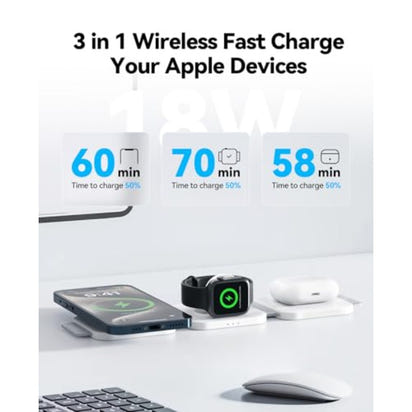 3in 1 Charging Station for Apple Multiple Devices Foldable Magnetic Fast Wireless Charger Dock Travel Charging Pad for iPhone 17 16 15 14 13 Pro Max Plus Apple Watch Series and AirPods 4/3/2/Pro, Workspace Accessory, Desk Organizer, Foldable Design