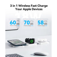 3in 1 Charging Station for Apple Multiple Devices Foldable Magnetic Fast Wireless Charger Dock Travel Charging Pad for iPhone 17 16 15 14 13 Pro Max Plus Apple Watch Series and AirPods 4/3/2/Pro, Workspace Accessory, Desk Organizer, Foldable Design