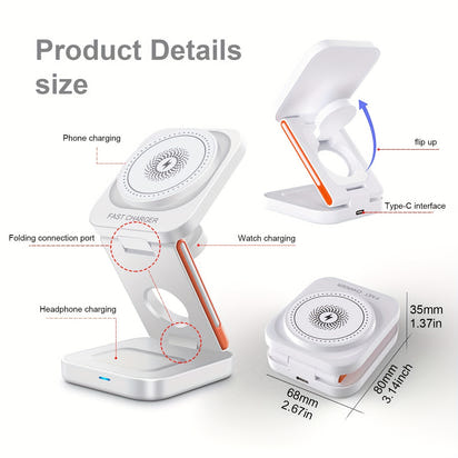 3in 1 Magnetic Wireless Charger Stand 15W Chargers Dock for iPhone 16/15/15 Pro/15 Plus/15 Pro Max/14/13/12 Series Multiple Devices Foldable Magnet Wireless Charging Station/Pad for iWatch Ultra 2/SE/10/9/8/7/6/5/4/3/2, for AirPods 4/3/Pro/Pro 2