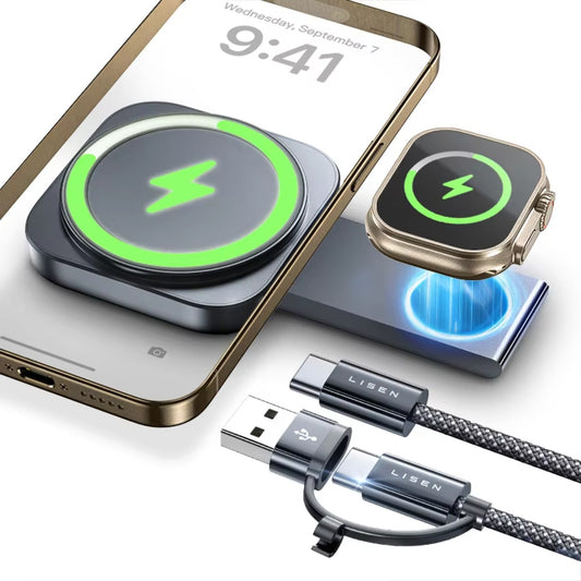 [Fast Charging, Multi-Device Charger] LISEN Third Generation Magnetic Wireless Charger Base - Portable, Fast Charging, Multi-Device Compatible - Mini Charging Station for Mobile Phones, Earphones, Smart Watches
