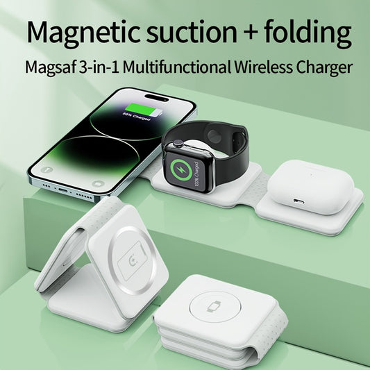 Lightweight 3-in-1 Wireless Charging Station, Foldable, Easy to Carry, No Battery Included
