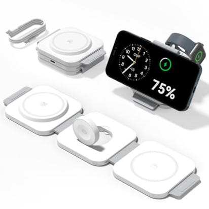 3in 1 Charging Station for Apple Multiple Devices Foldable Magnetic Fast Wireless Charger Dock Travel Charging Pad for iPhone 17 16 15 14 13 Pro Max Plus Apple Watch Series and AirPods 4/3/2/Pro, Workspace Accessory, Desk Organizer, Foldable Design