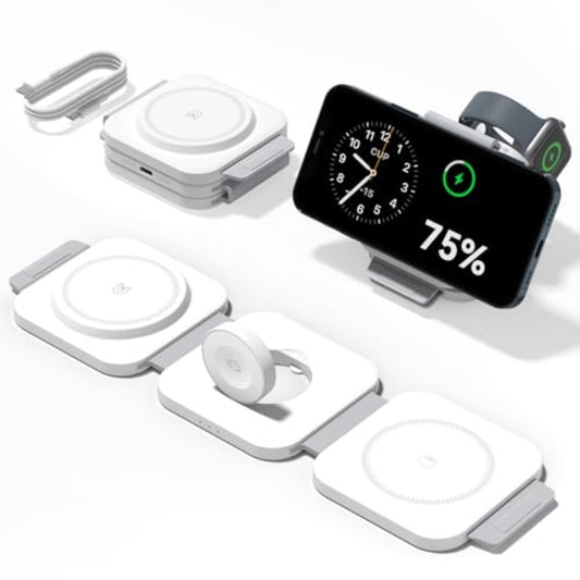 3in 1 Charging Station for Apple Multiple Devices Foldable Magnetic Fast Wireless Charger Dock Travel Charging Pad for iPhone 17 16 15 14 13 Pro Max Plus Apple Watch Series and AirPods 4/3/2/Pro, Workspace Accessory, Desk Organizer, Foldable Design