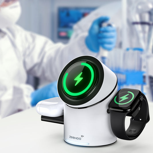 ZEEHOO 3in1 Magnetic Wireless Charging Station with Charger for Mag-safe-Charger, CylinTrick-R Qi2 15W Fast Wireless Charger Stand for IPhone 16 15 14 13 12, for Apple-watch, for AirPod & Earbuds, USB Type-C, 10-20W Output, 36V Max Voltage, No Battery, U
